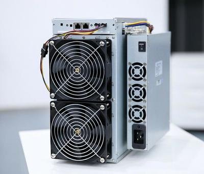 An array of Bitcoin mining rigs in a controlled environment.